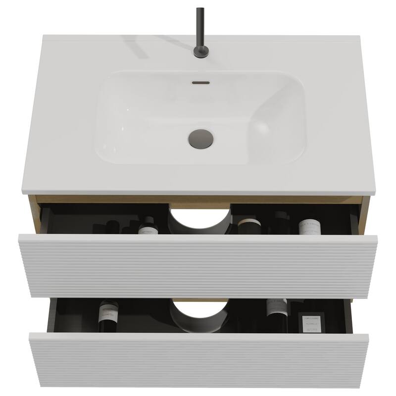 35" Modern Bathroom Vanity with Silent Soft-Closing Drawers, Eco-Friendly Natural Oak Finish