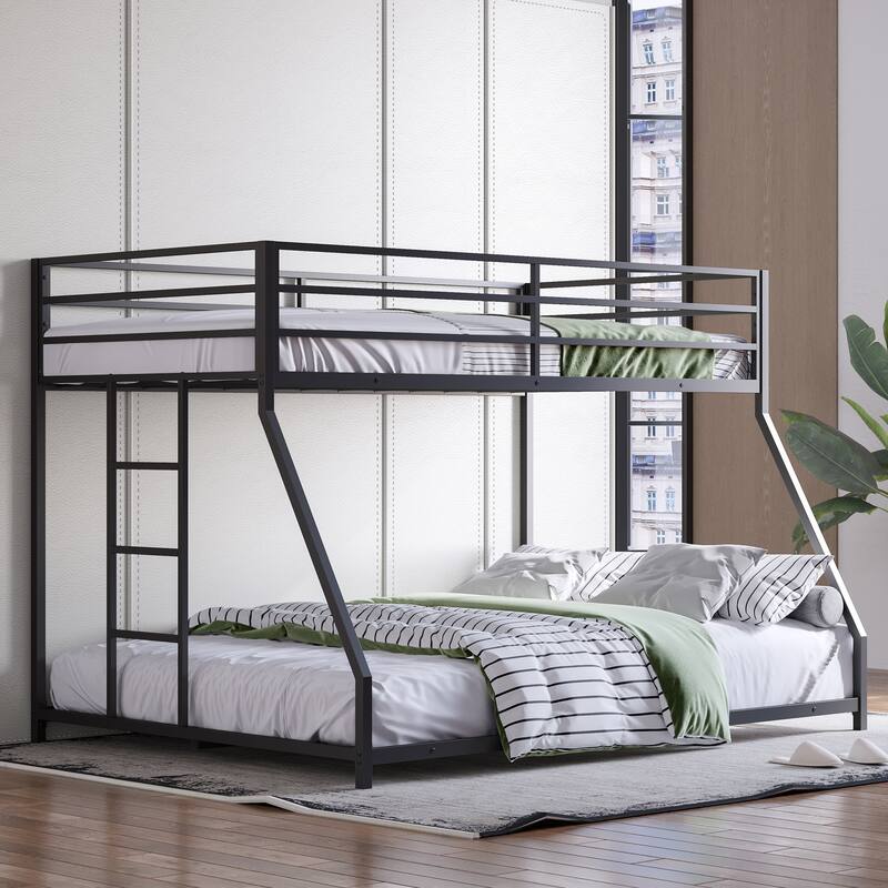 Twin Over Full Metal Bunk Bed with Removable Stairs, Heavy Duty Frame and Guardrails, No Box Spring Needed
