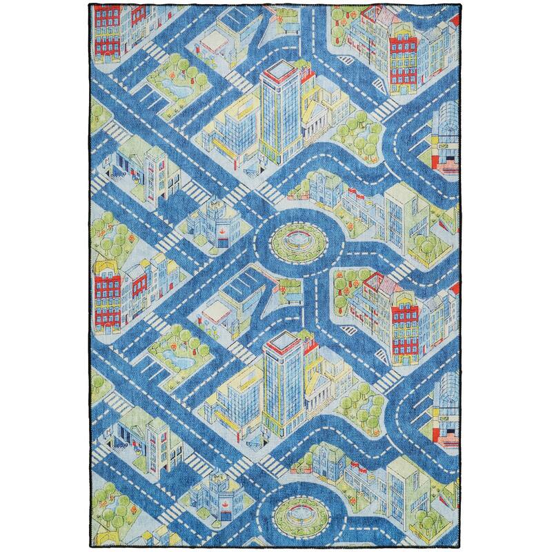 Dynamic Rugs Kidz Blue/Green/Multi Polyester Children's Area Rug
