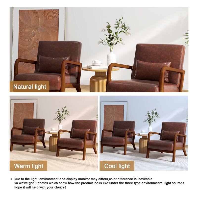 2 Set Mid Century ModernUpholstered Accent Chairs Armchair with Pillow