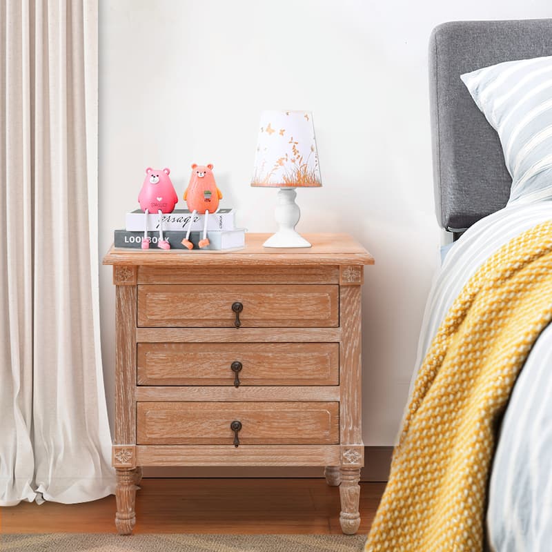 Accent Table Solid Wood Bedside Table Cabinet 3-drawer Oak Nightstand