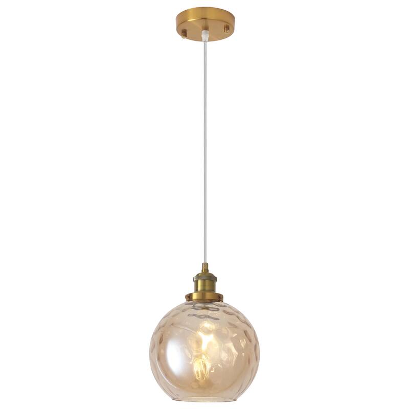 1-Light Glam Modern Metal Hanging Foyer Pendant Light with Glass Shade for Kitchen Island