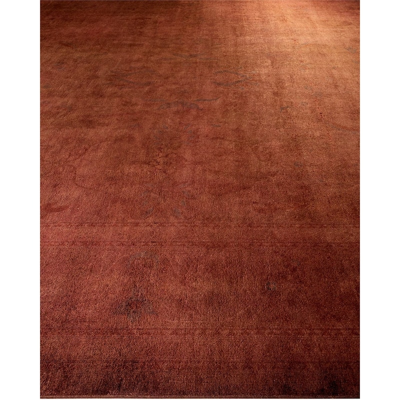 Overton Handknotted Wool Vintage Inspired Contemporary Overdyed Brown Area Rug - 18' 0" x 12' 3"