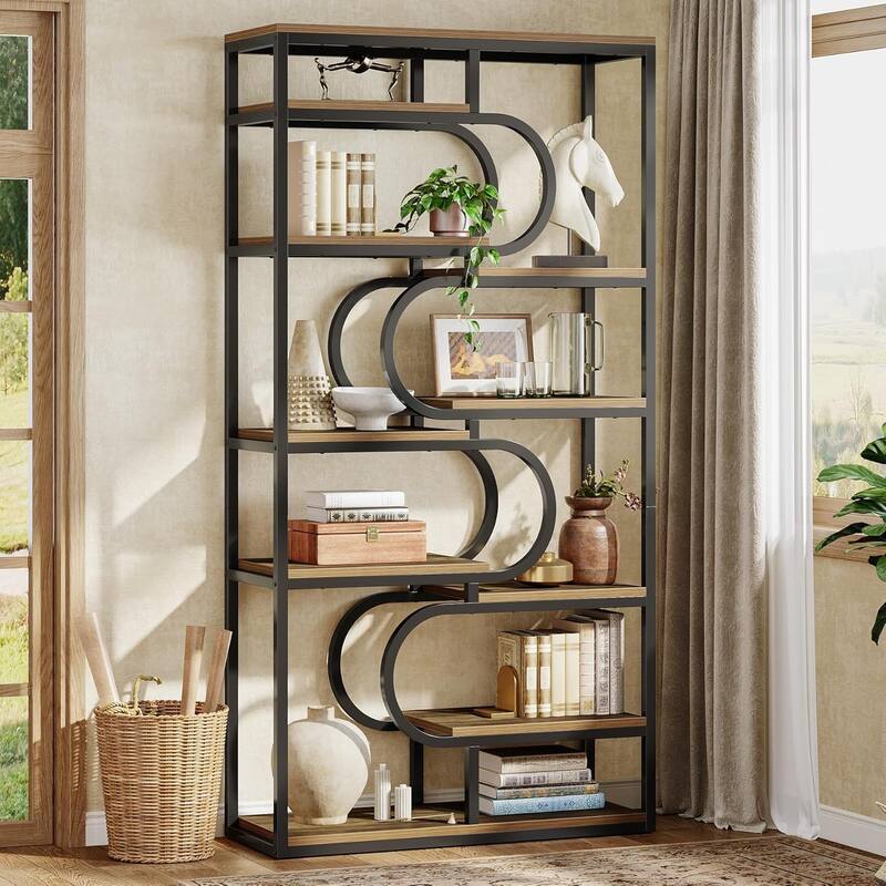 71" Tall Bookshelf 5-Tier Industrial Etagere Bookcase with Heavy-Duty Frame - 39.3" L x 11.81" W x 71.2" H