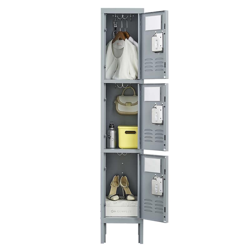 3 Door 66"H Metal Lockers With Lock for Employees,Storage Locker Cabinet for Home Gym Office School Garage,Gray