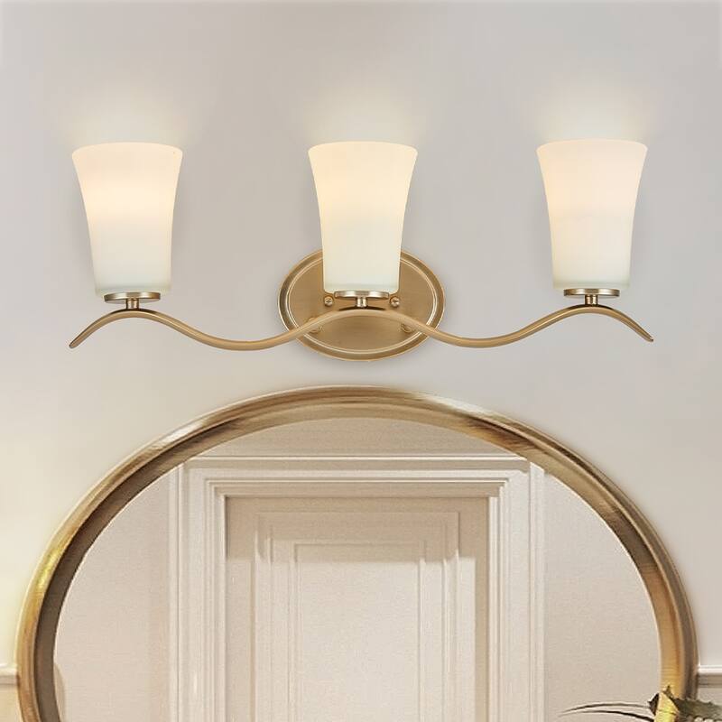3 Lt Mount Bathroom light with white glass and gold finish - Gold