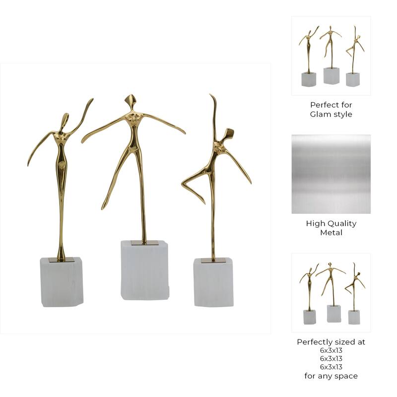 Valencia Brass Dancer Figurines on Marble Base (Set of 3) - 13" Gold - 6" x 3" x 13"