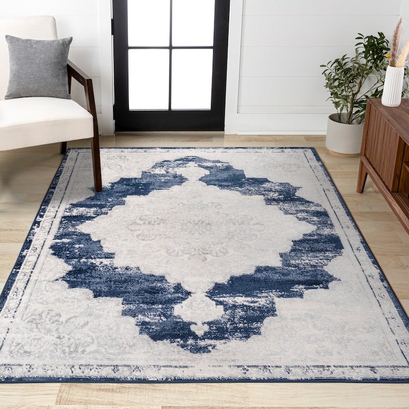 JONATHAN Y Rosalia Ornate Medallion Modern Area Rug - 8 X 10 - Ivory/Navy