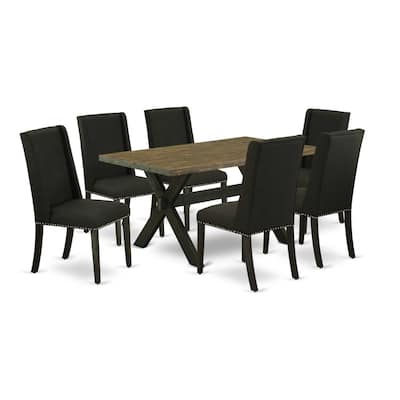 HomeStock 7-Pc Natural Oak Finish Solid Wood Top Dining Table with 6 Parson-Chairs