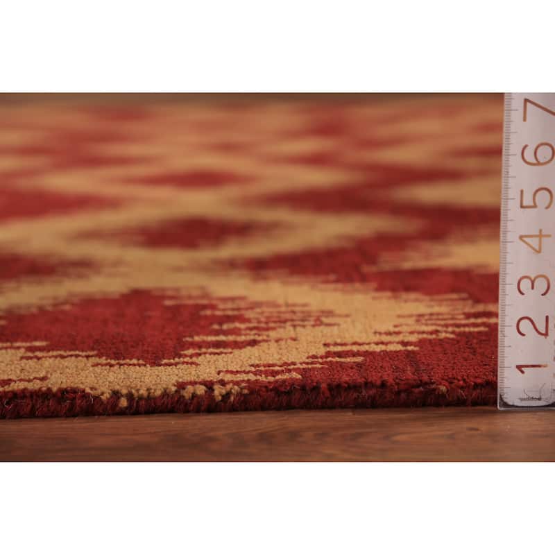 Hand Knotted Oriental 100% Wool Carpet Modern Geometric Red Moroccan Area Rug - 9' 7'' X 7' 11''