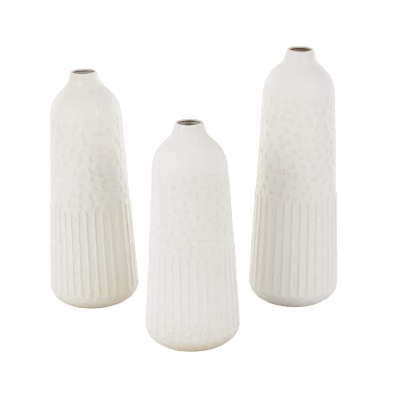 Metal Textured Decorative Vase with Honeycomb Pattern - Set of 3 White - Roche River Decor - 8"W x 8"L x 24"H