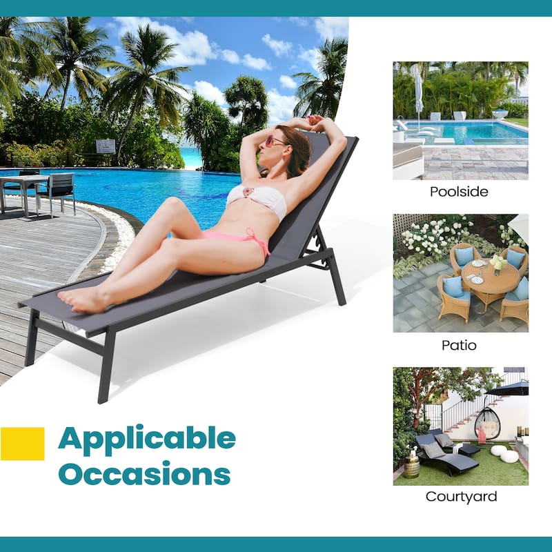 VredHom Outdoor Patio Stackable Adjustable Chaise Lounge Chairs