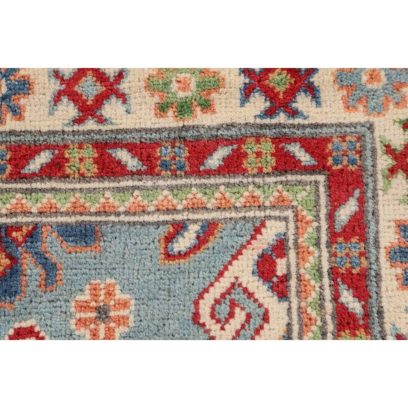 Light Blue Kazak Oriental Foyer Rug Handmade Geometric Wool Carpet - 2'8" x 4'0"