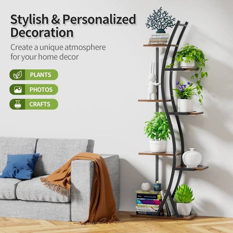 Wood Metal 7-Tier Indoor Plant Stand with Grow Lights and Timer - 19.69 x 9.45 x 63 inches