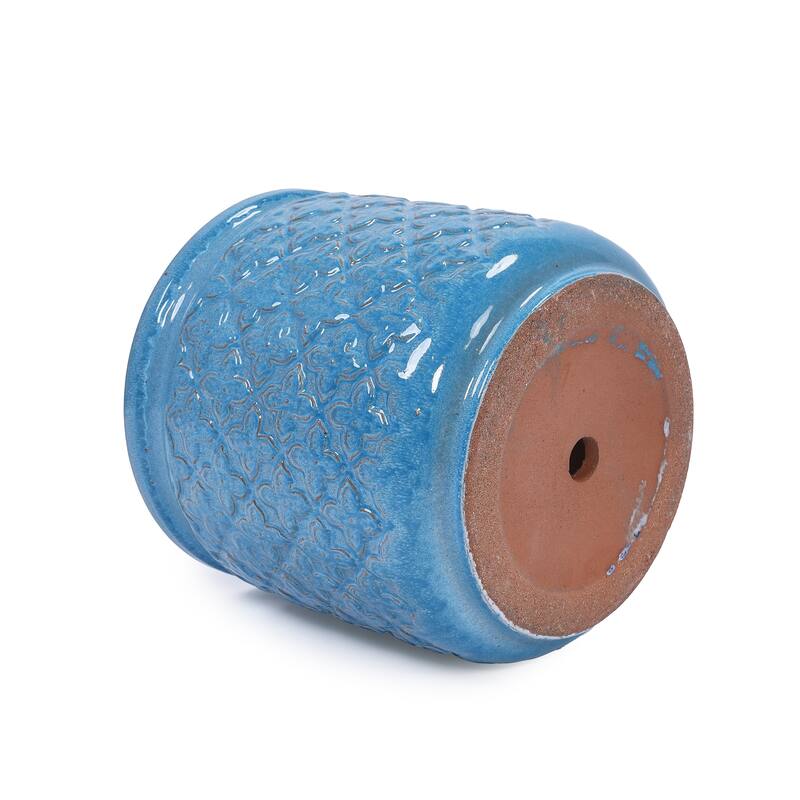 Set of 3 Handmade Ceramic Planters, Diamond, Pattern Breathable Clay