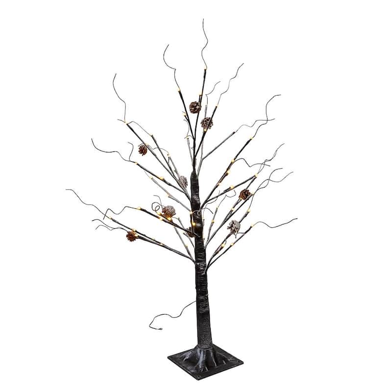 Kurt Adler 3-Foot LED Flocked Brown Twig Tree with Pinecones - Bed Bath ...