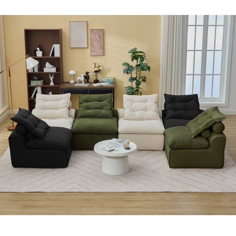 132" Modular Corduroy Sectional Sofa with 12 Pillows & Armless Design