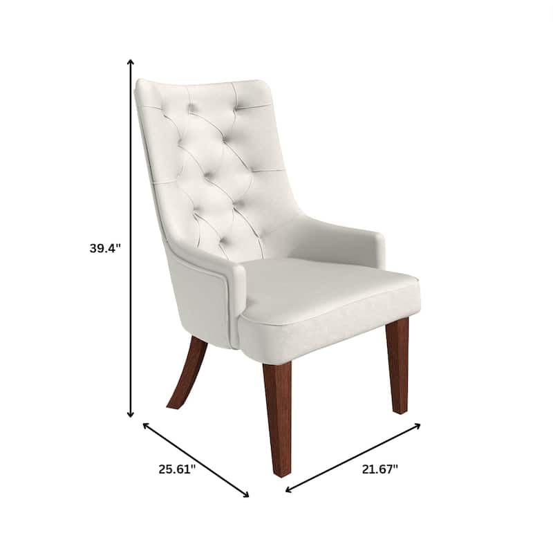 Dining Chair in Leather/Velvet Diamond-Tufted with Rubberwood Legs Set of 2