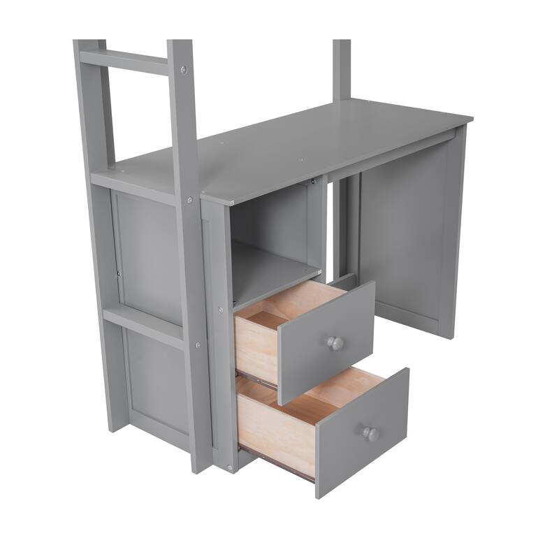 Multi-functional Twin Loft Bed with Built-in Desk, Wardrobe, and Storage Drawers