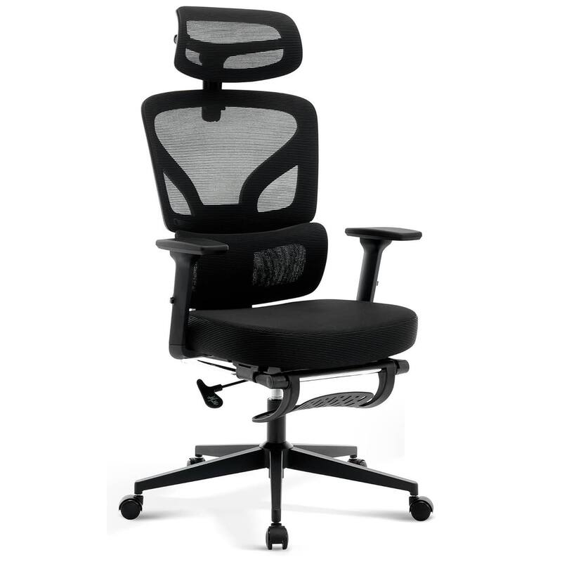 Ergonomic Office High-Back Computer Gaming Chair with Adjustable Footrest, Rolling Swivel - Black