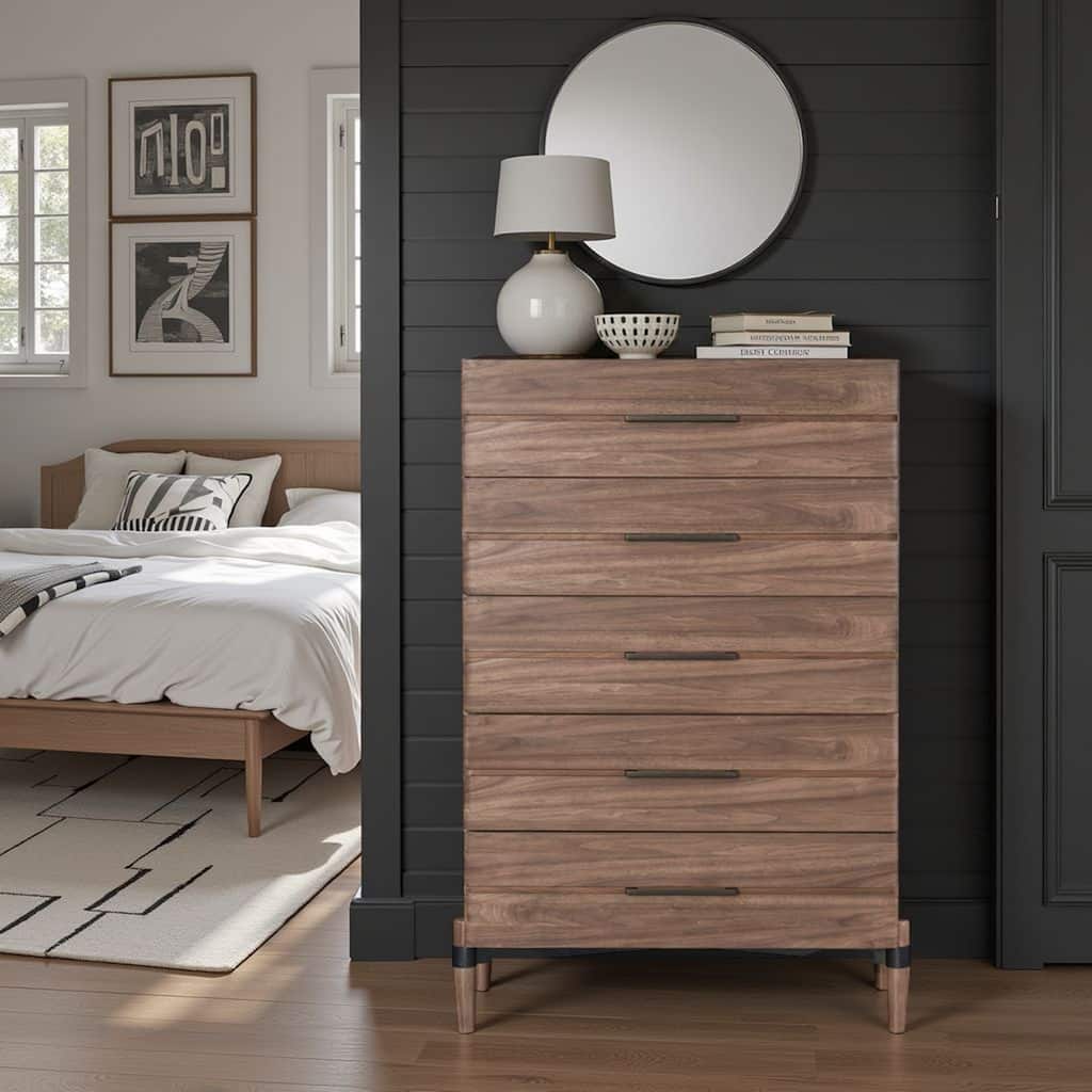 Bridgevine Home Tranquility Five Drawer Chest, No Assembly Required, Walnut Finish