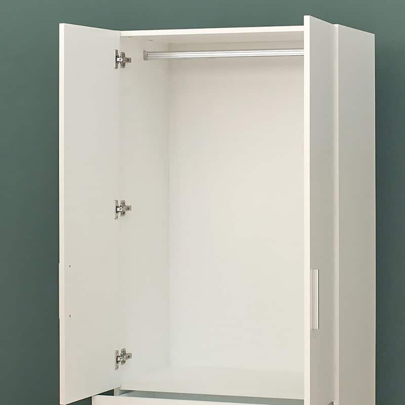 Emma Two-Door Wood Closet with Two Drawers and Hanging Bars in White - 78.7"H x 31.5"W x 21.7"D