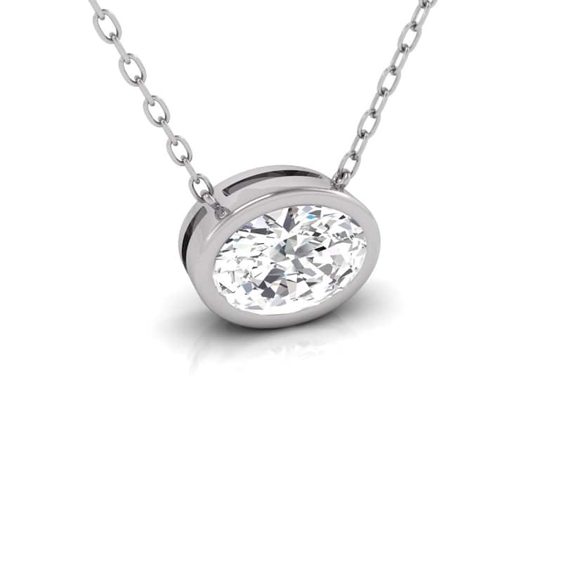 Marquee Lab Grown 1 Carat Oval Bezel Set Diamond Solitaire Pendant in 14K White Gold