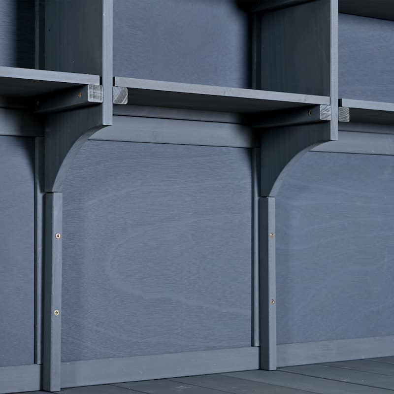 45" Fir Wood Outdoor Potting Bench with Hutch, Cabinets, and Drawers