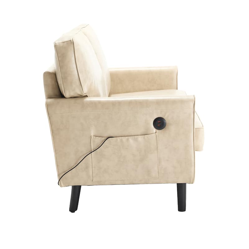 Loveseat Sofa,Mid Century Modern Love Seat, 2 Seater Sofa Couches For Living Room,Small Couch With Usb & Removable Pillow Cover