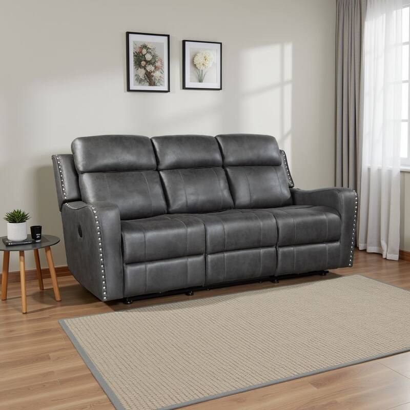 Gimo Power Recline Sofa, Dark Gray Microfiber, USB Ports, 82 Inch