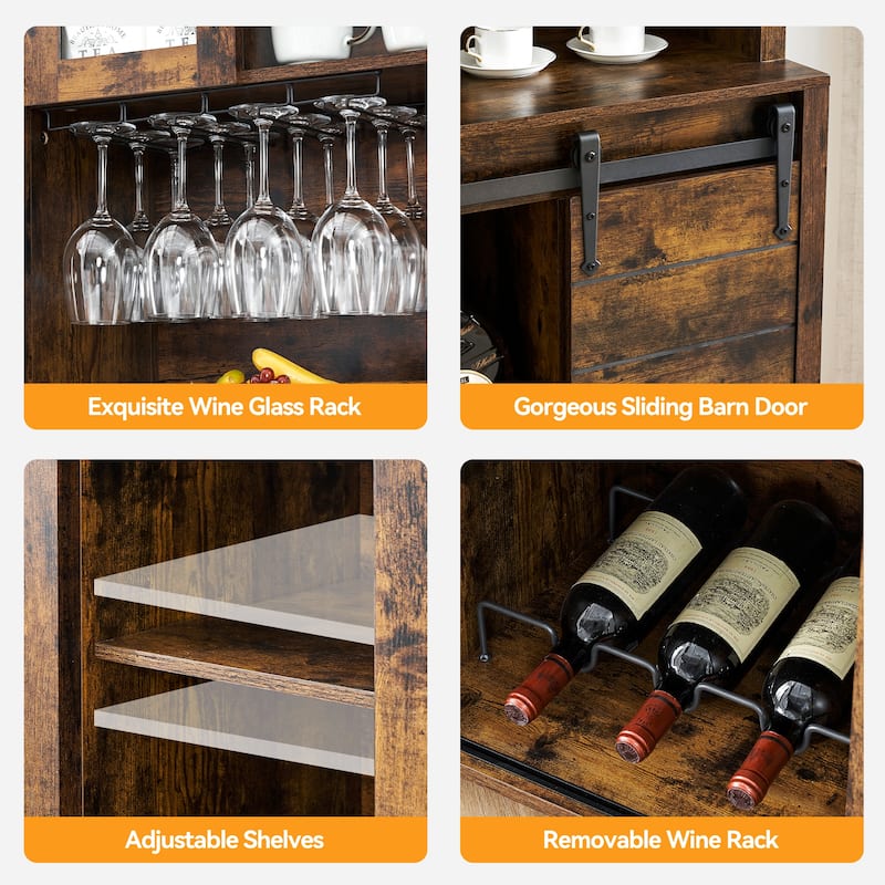 42.5-inch Farmhouse Wine Cabinet with Sliding Barn Door - 15.7"D x 42.5"W x 69.6"H