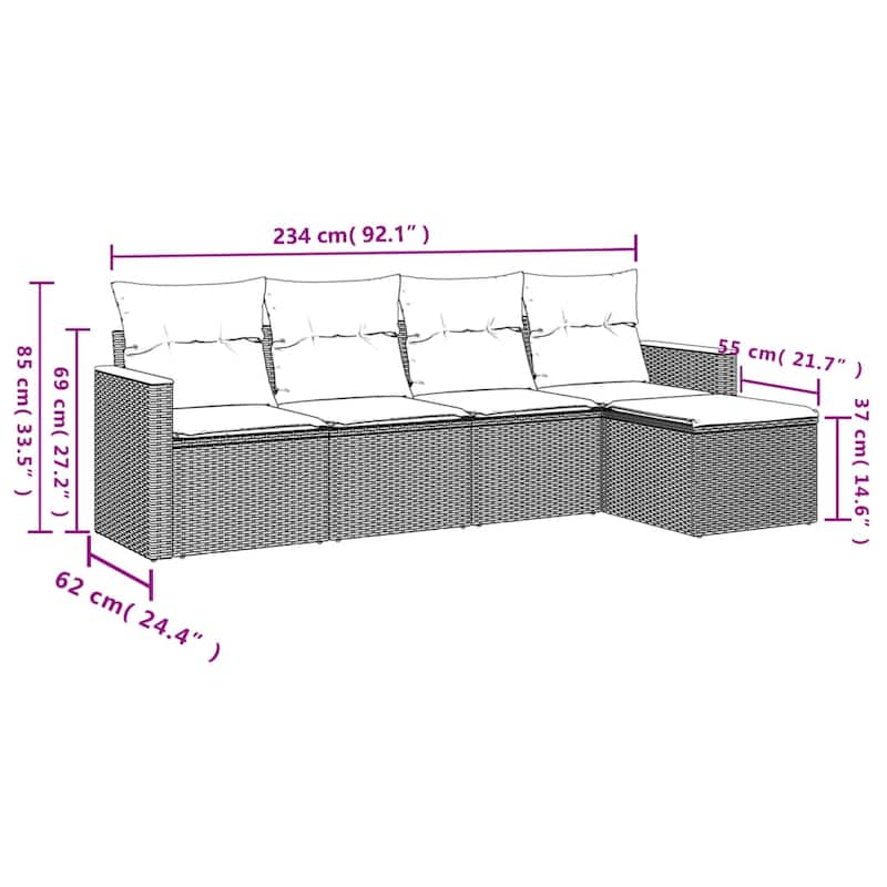 vidaXL Garden Sofa Set Black - 24.4 x 24.2 x 27.2