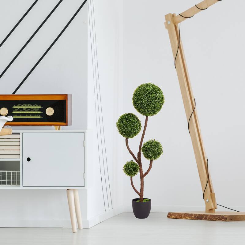 4/5FT Artificial Topiary Ball Tree, Faux Potted Boxwood Topiary Plant, Fake Shrubs Tree for Front Door Home Balcony
