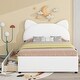 preview thumbnail 1 of 10, Full Size Upholstered Platform Bed with Animal Ears Headboard and 2 Under-Bed Storage Drawers White