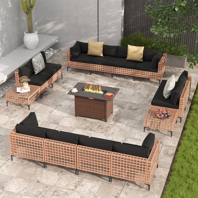 12 - Person Outdoor Sectional Seating Group with Fire Pit