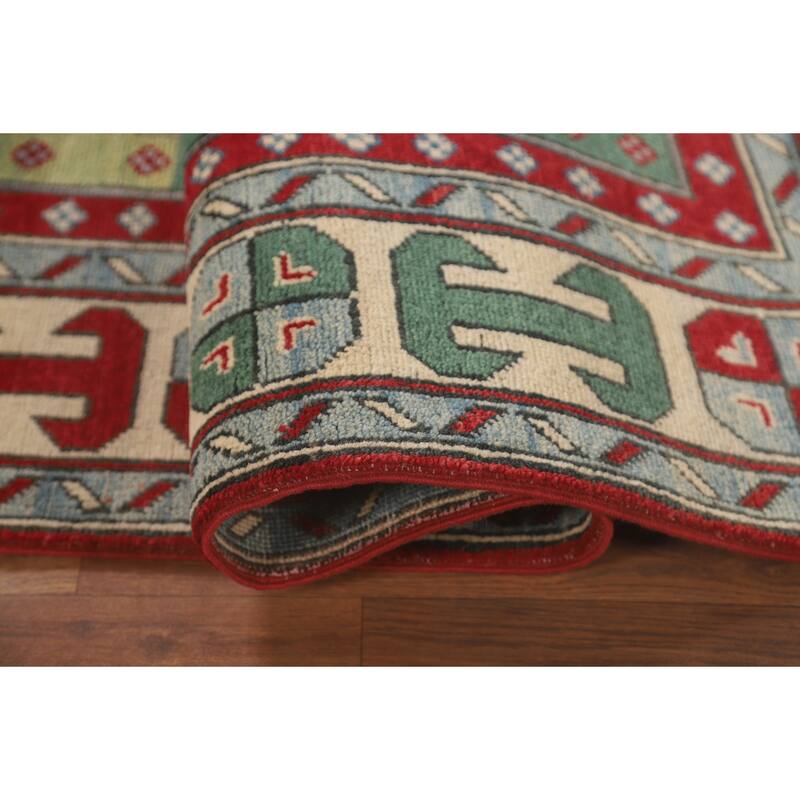 Geometric Kazak Area Rug Hand-Knotted Wool Carpet - 5'0" x 6'5"