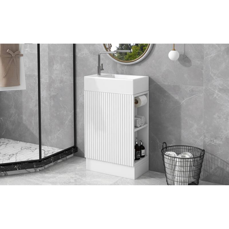 Grey 18.6" Bathroom Vanity with Undermount Sink, Two-Tier Shelf, Cabinet, and Toilet Paper Holder, Left or Right Install