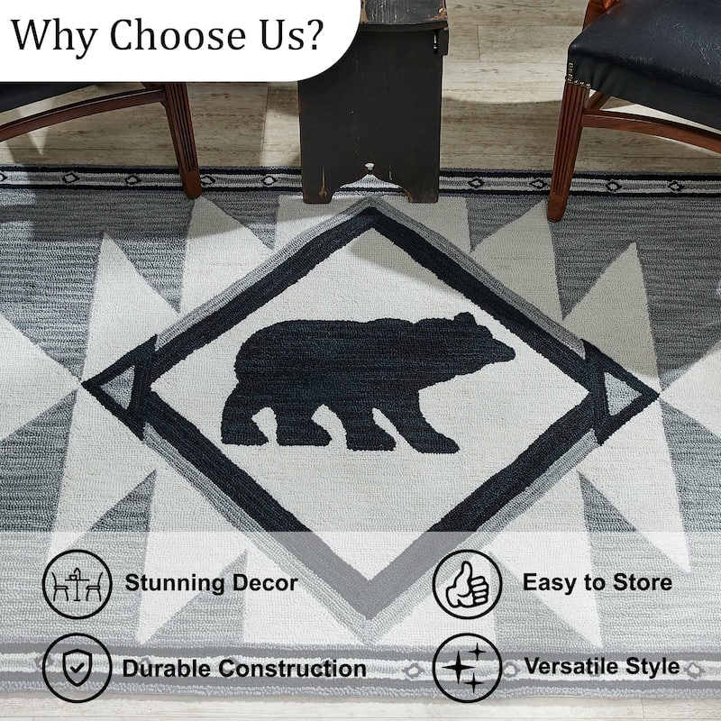 Park Designs Southwestern Printed Silver Hooked Indoor Rug 4' x 6' - 4'x6'