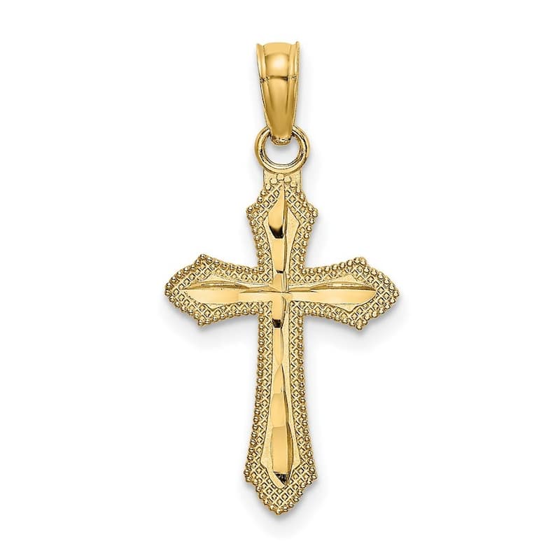 Curata 14k Yellow Gold Beaded Edge Polished Faith Cross Necklace 12mm x 17.5mm