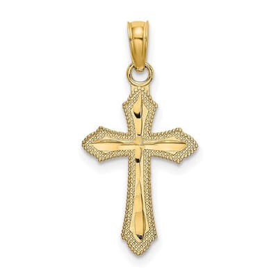 Curata 14k Yellow Gold Beaded Edge Polished Faith Cross Necklace 12mm x 17.5mm