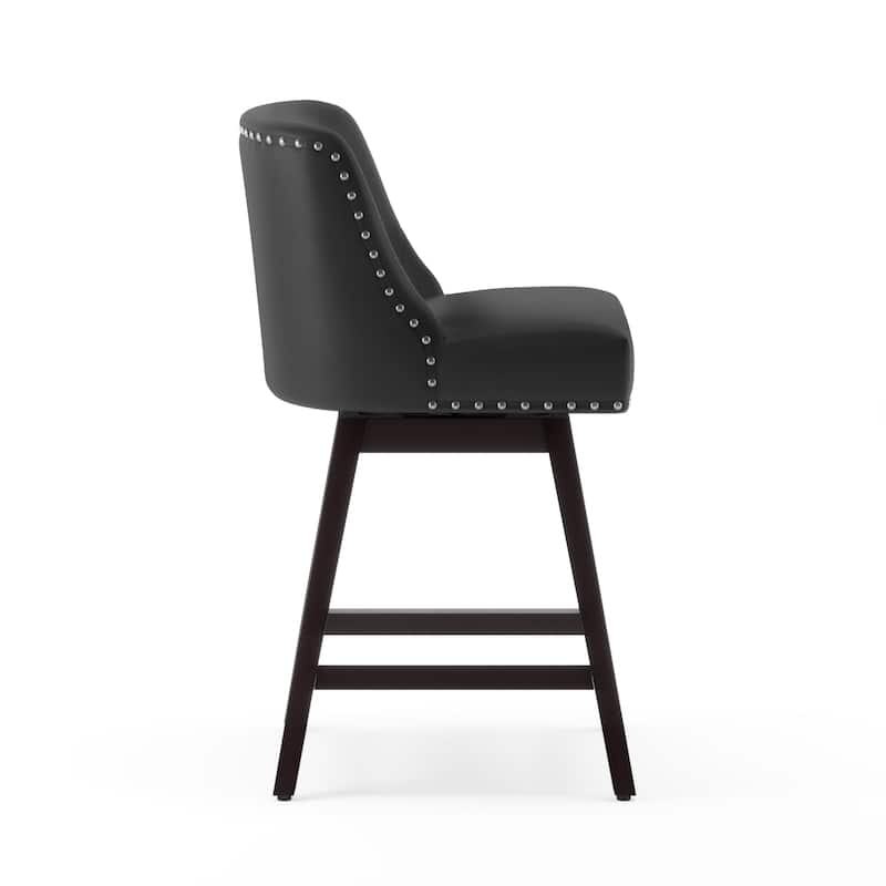 26 in. Counter Height Upholstered Wood Frame Swivel Bar Stool with Farbic Seat Set of 2 - 19.6"D x 19.6"W x 37"H