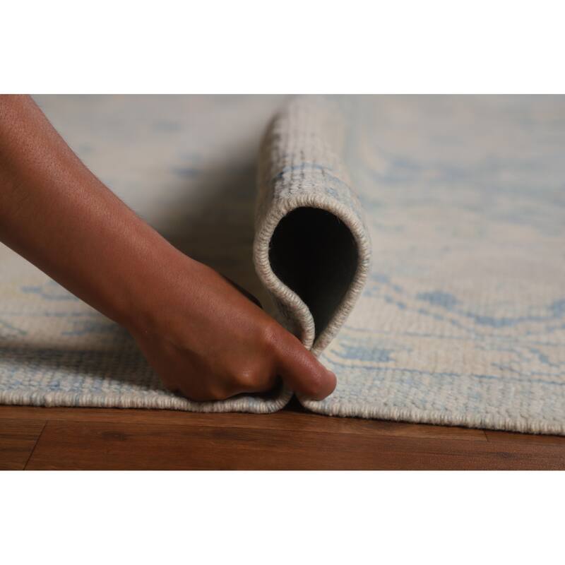 Hand Knotted Oriental 100% Wool Carpet Transitional All-Over Navy Blue & Blues Oushak Area Rug - 12' 11'' X 9' 5''