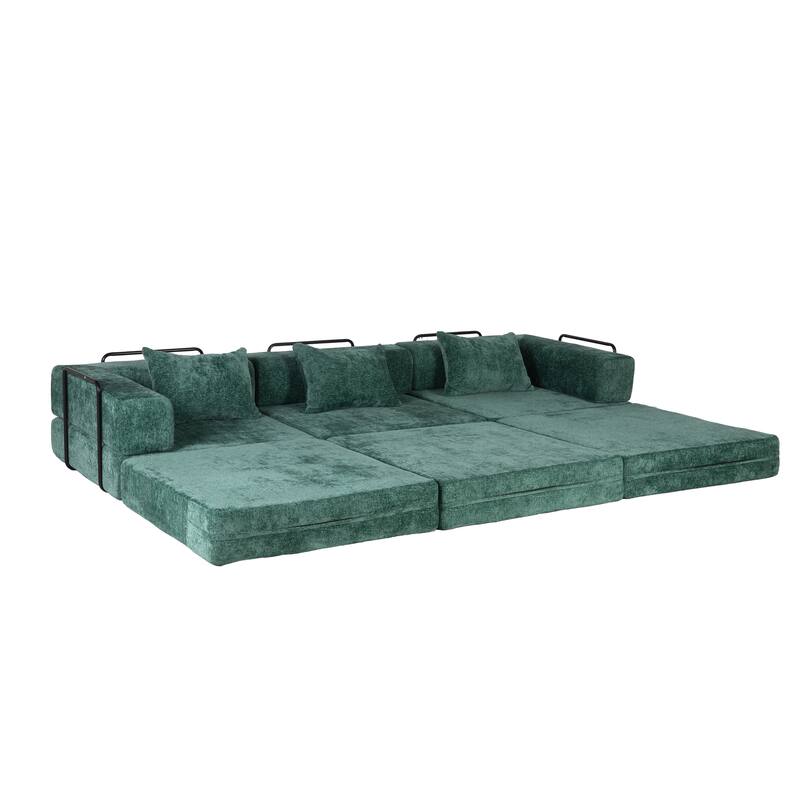 Chenille Fabric Compression Sofa, Boneless Modular Sectional Sofa, Convertible Floor Sofa Bed with Fixed-Shape Frame