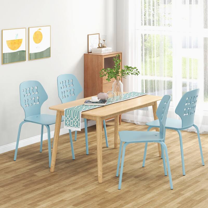 Set of 4 Metal Dining Chair with Hollowed Backrest and Metal Legs - 17.5" x 21" x 33.5" (L x W x H)