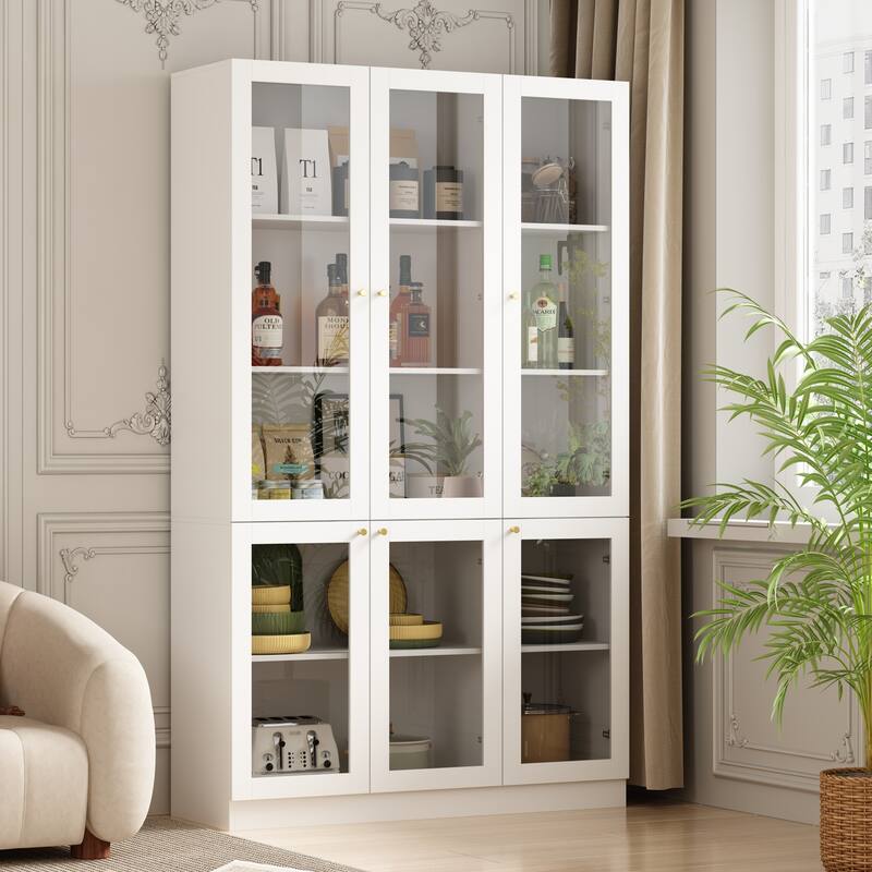78.7"Tall Bookshelf Bookcase with 6 Glass Doors& 4 Shelves,White - 78.7"H