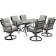 preview thumbnail 12 of 18, Hanover Lavallette 7-Piece Dining Set in Silver Linings with 6 Swivel Rockers and a 66" x 38" Glass-Top Table
