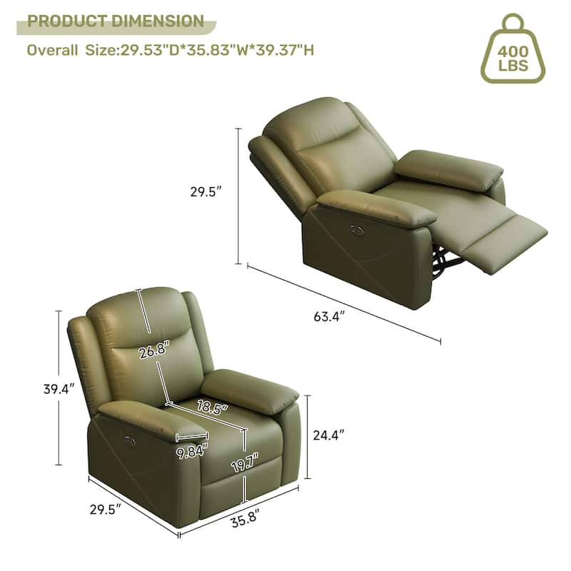 Rocker Recliner Chair with USB Charging Port, Swivel Sofa Chair with Overstuffed Cushion, Oversized Lounge Chaise Chair
