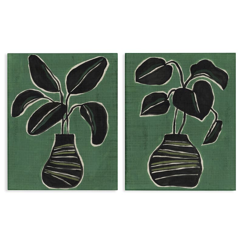 Stupell Green Toned House Plants Canvas Wall Art Design By June Erica Vess (Set of 2) - 16 x 20
