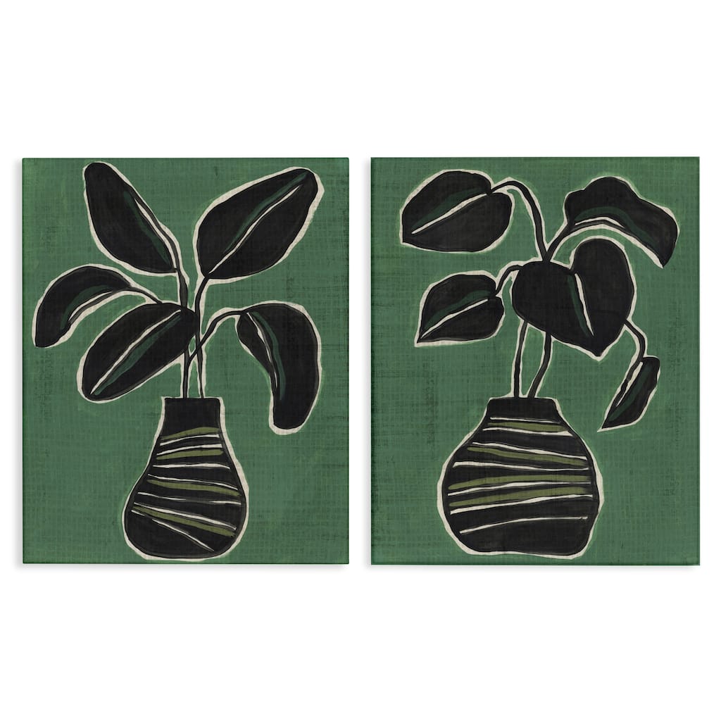 Stupell Green Toned House Plants Canvas Wall Art Design By June Erica Vess (Set of 2)
