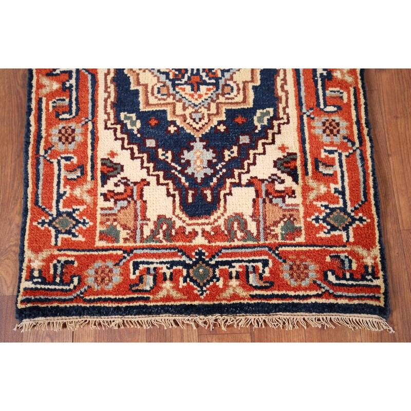 Navy Blue Heriz Serapi Accent Rug Hand-Knotted Oriental Wool Carpet - 2'0" x 3'0"